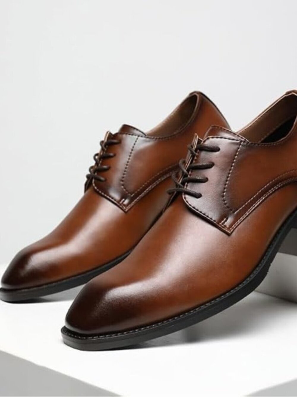 Men Brown Leather Whole-Cut Cap Toe Lace-up Business Brogue Tuxedo Oxford Shoes